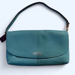 Coach Campbell Teal Leather Shoulder Clutch Wristlet Spring Easter